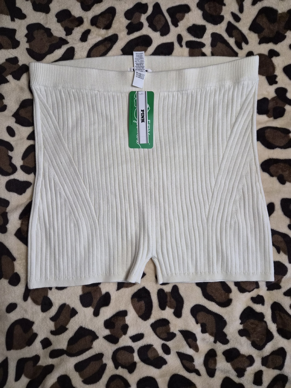PINK Victoria's Secret Ribbed High-Waist Cream Bike Shorts